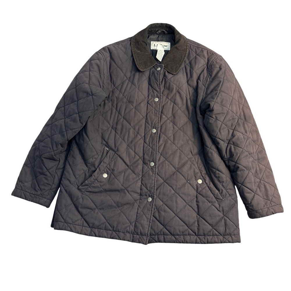 LL Bean Womens Small Brown Quilted Barn Coat Corduroy Collar Jacket OHJ05
